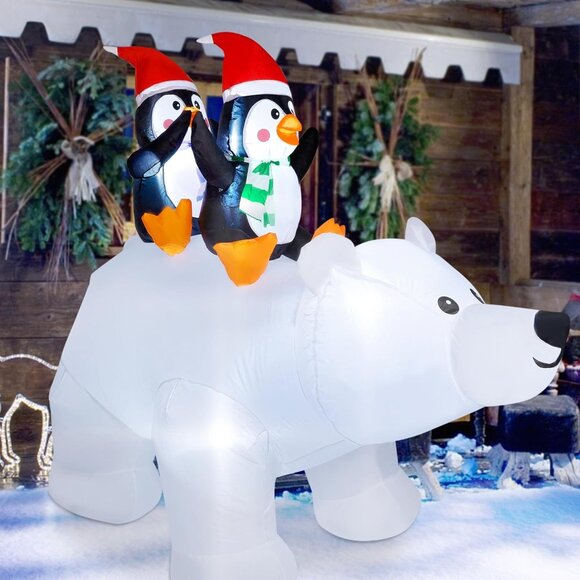 🆕6.5ft Christmas Inflatable Penguins Polar Bear Blow up Lawn Outdoor Decoration - Picture 8 of 11
